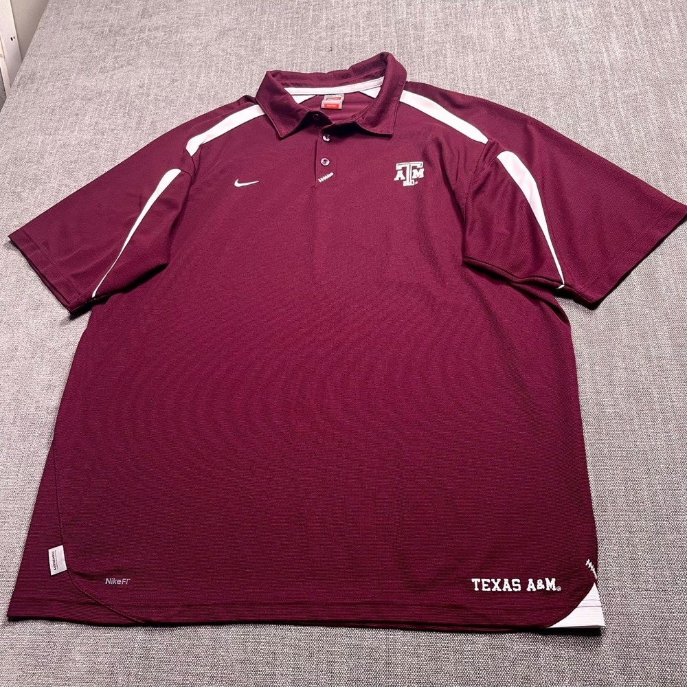 Vintage Texas A&M Aggies Polo Shirt Mens 2XL Maroon Nike Dri Fit Football NCAA
